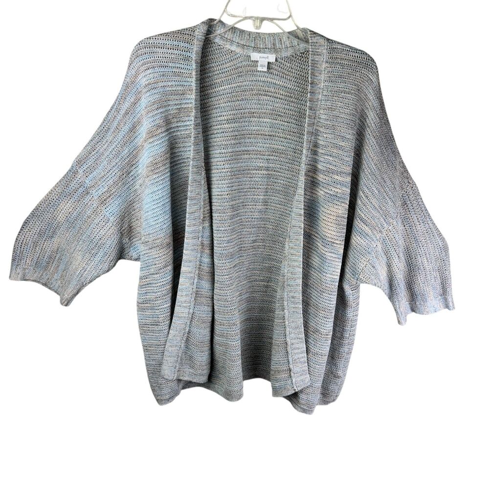 J. Jill Pure Jill Cardigan Sweater XL Green Knit Cotton Blend Open Front Dolman